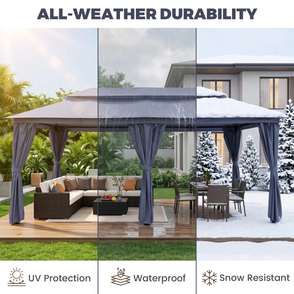 Weather-resistant navy blue gazebo with UV and rain protection