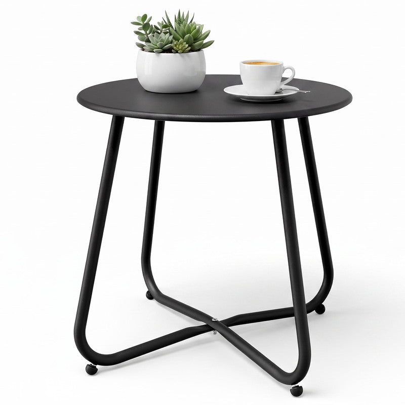 Yardgrace black outdoor metal round side table with detachable tabletop and sturdy steel frame