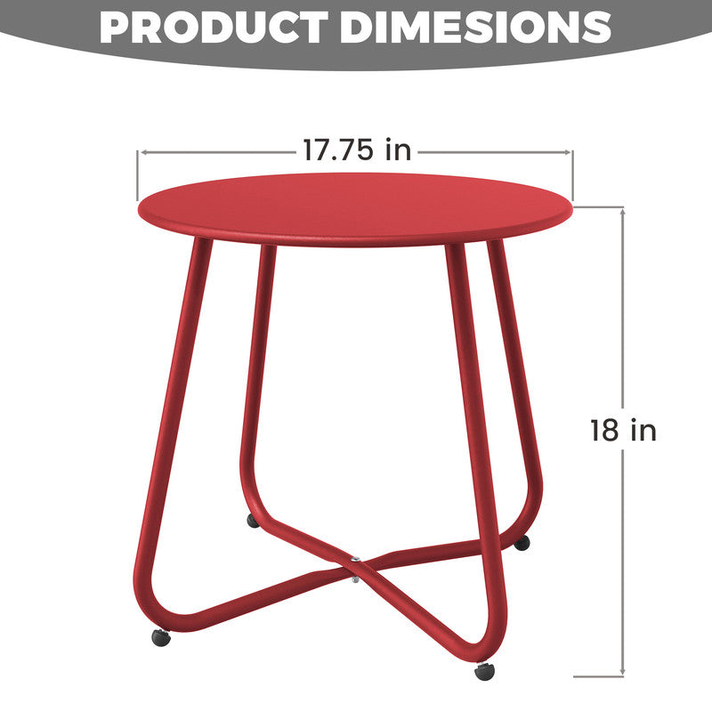 Yardgrace dark red outdoor metal round side table with 18 inch tabletop size information