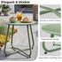 Pea green metal round side table showing criss-cross legs and stable steel construction