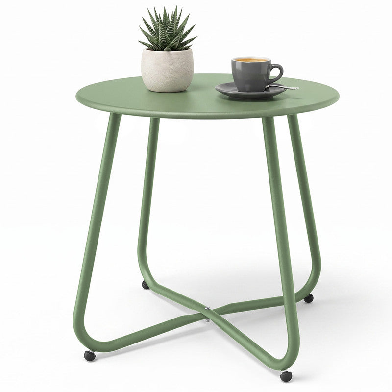 Yardgrace pea green outdoor metal round side table with powder coated steel construction