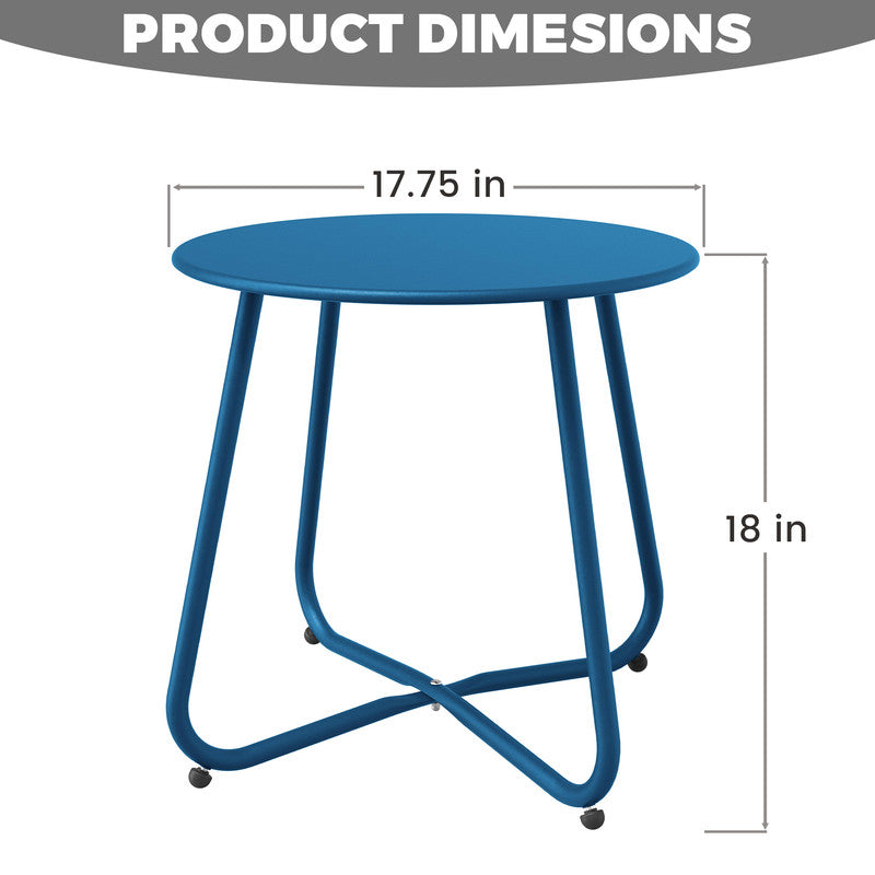 Yardgrace peacock blue outdoor metal round side table with 18 inch tabletop measurements