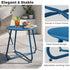 Peacock blue metal round side table showing stable leg structure and durable steel support