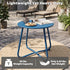 Peacock blue outdoor metal round side table featuring detachable tabletop and adjustable leveling feet