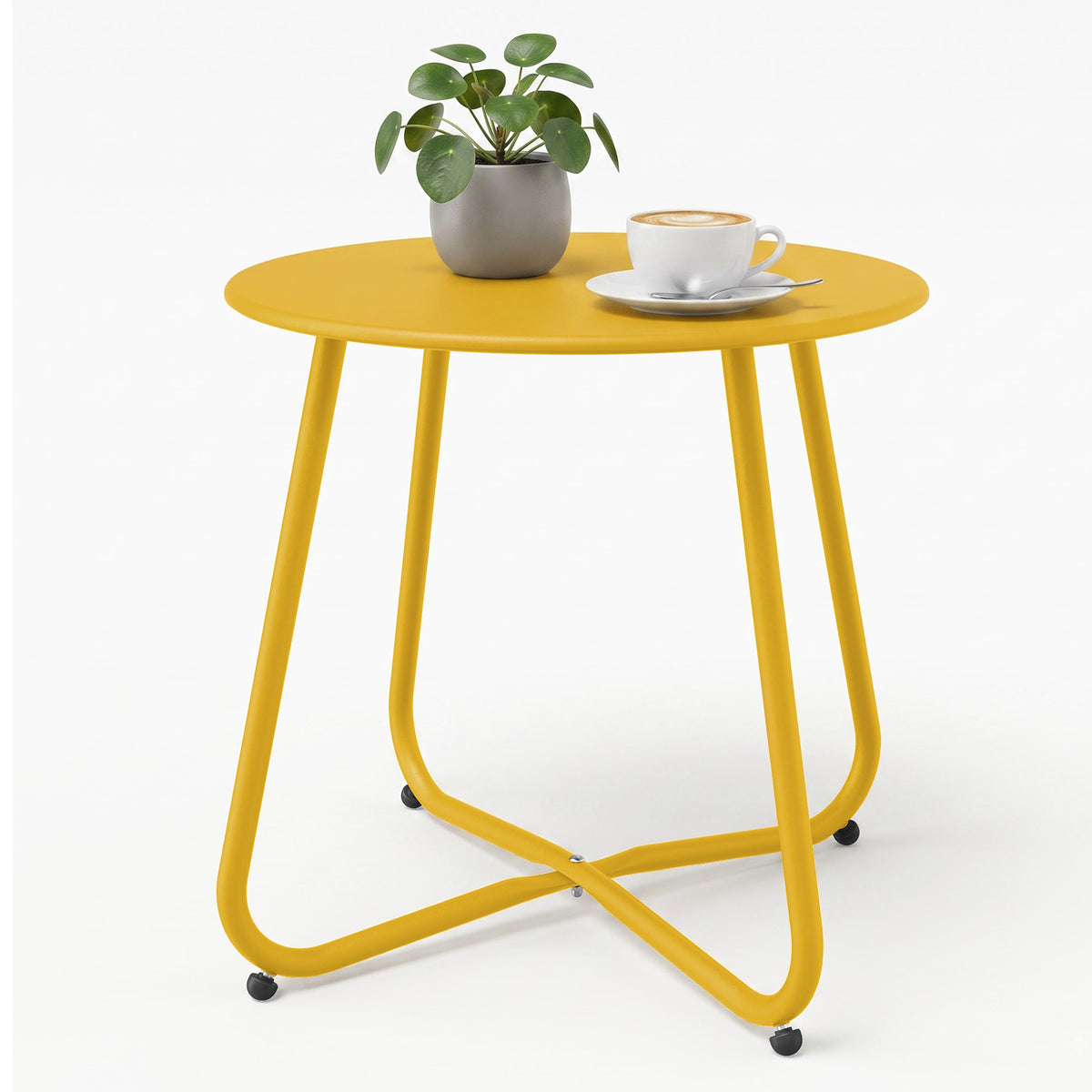 Yardgrace yellow outdoor metal round side table with detachable tabletop and sturdy steel construction