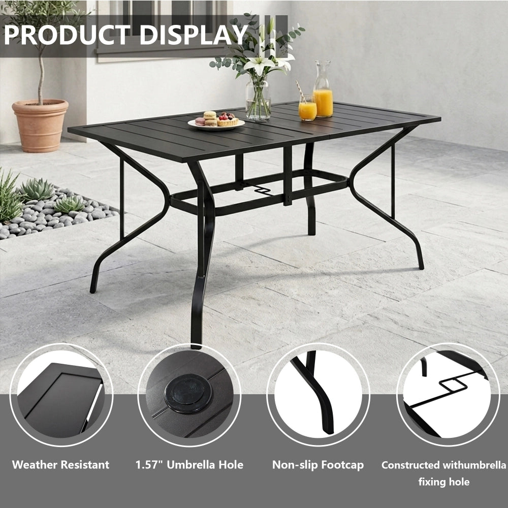 Yardgrace outdoor dining table featuring umbrella hole, weather-resistant surface, and adjustable feet for patio use