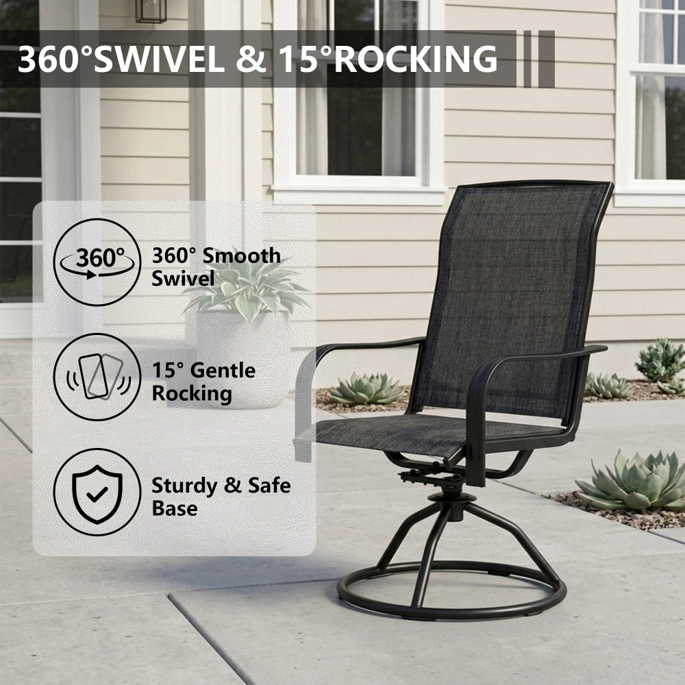 Yardgrace outdoor dining chairs featuring 360 degree swivel and gentle rocking motion for comfortable seating