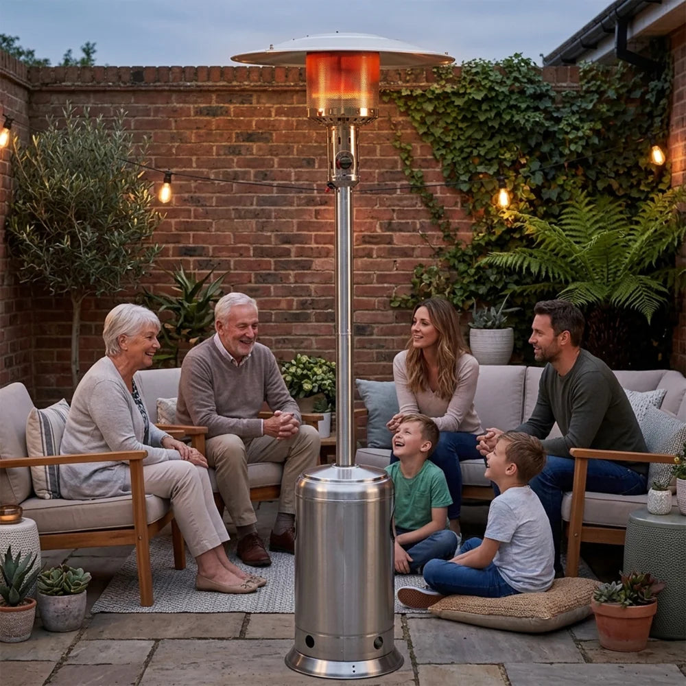 47,000 BTU Propane Patio Heater, 88" Tall Outdoor Standing Heater with Wheels & Auto Shut-Off, Hammered Black or Mocha or Silver| Yardgrace