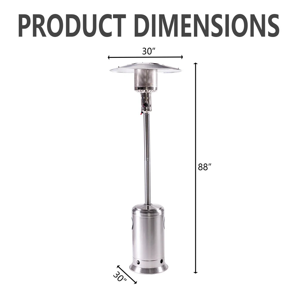 47,000 BTU Propane Patio Heater, 88" Tall Outdoor Standing Heater with Wheels & Auto Shut-Off, Hammered Black or Mocha or Silver| Yardgrace