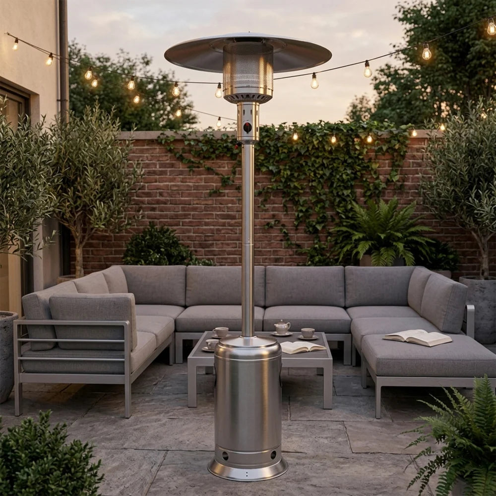 47,000 BTU Propane Patio Heater, 88" Tall Outdoor Standing Heater with Wheels & Auto Shut-Off, Hammered Black or Mocha or Silver| Yardgrace