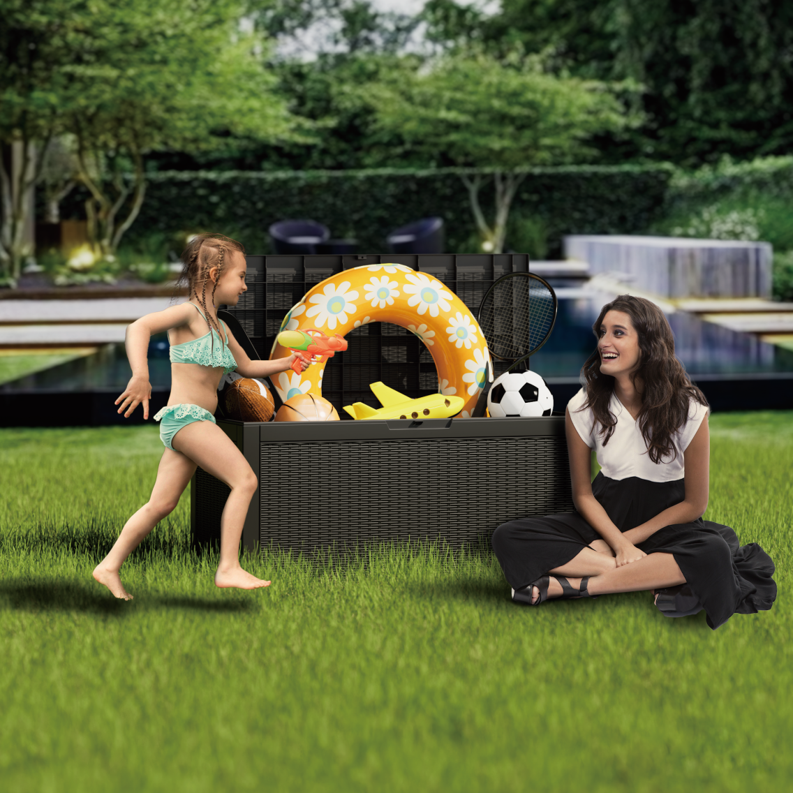 100 Gallon Outdoor Storage Box, Resin Deck Box, Waterproof , Lockable, UV-Resistant, Black