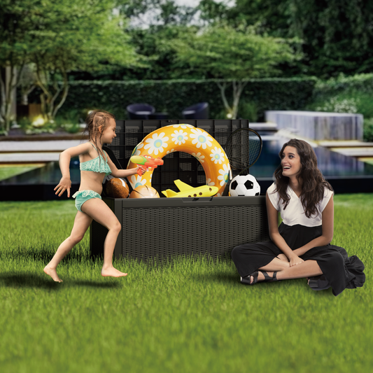 100 Gallon Outdoor Storage Box, Resin Deck Box, Waterproof , Lockable, UV-Resistant, Black