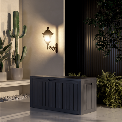 80 Gallon Outdoor Storage Box, Resin Deck Box, Waterproof , Lockable, UV-Resistant, Black