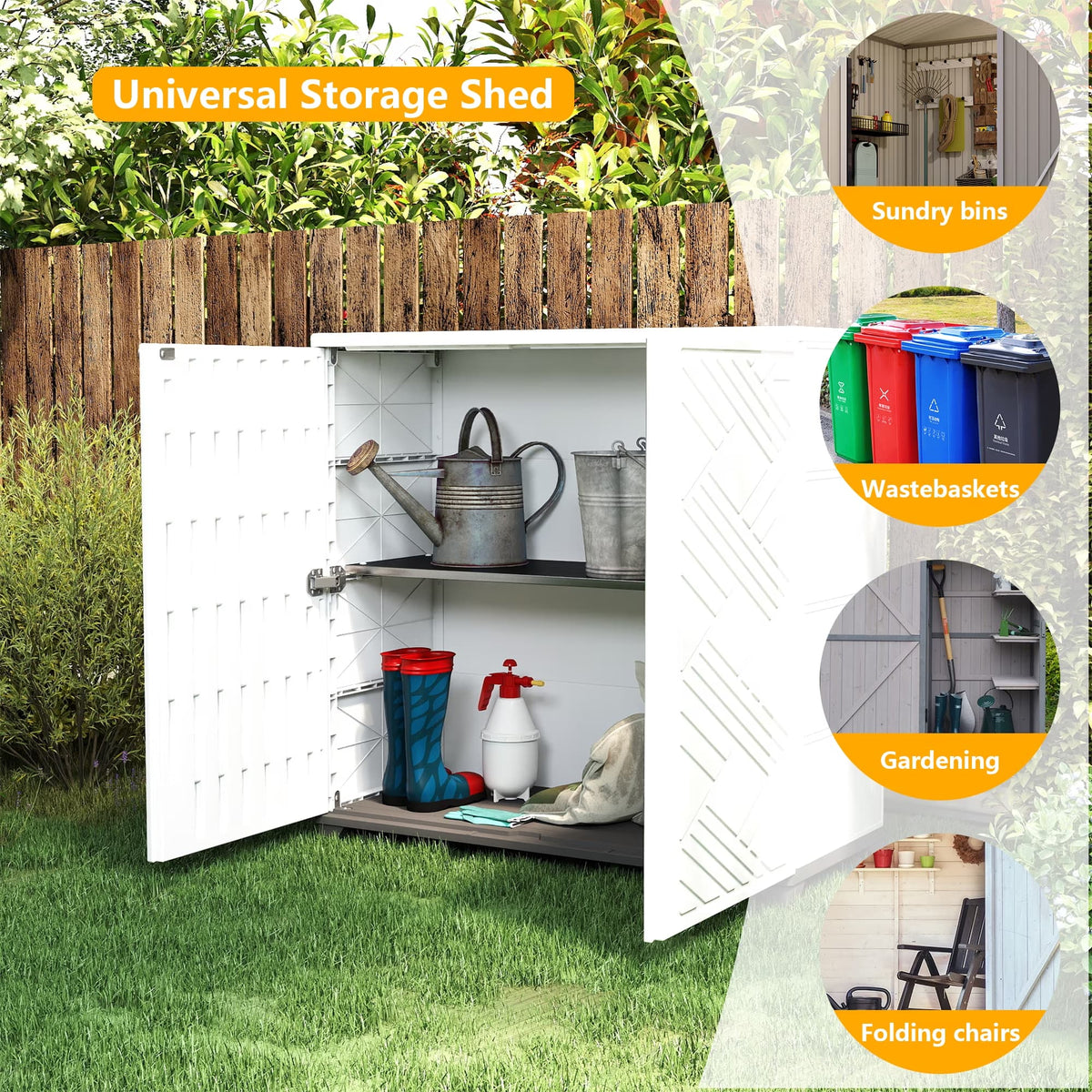 Yardgrace 34" Corner Outdoor Storage Cabinet, Weatherproof Resin Diamond Shed for Small Spaces, Black Or White
