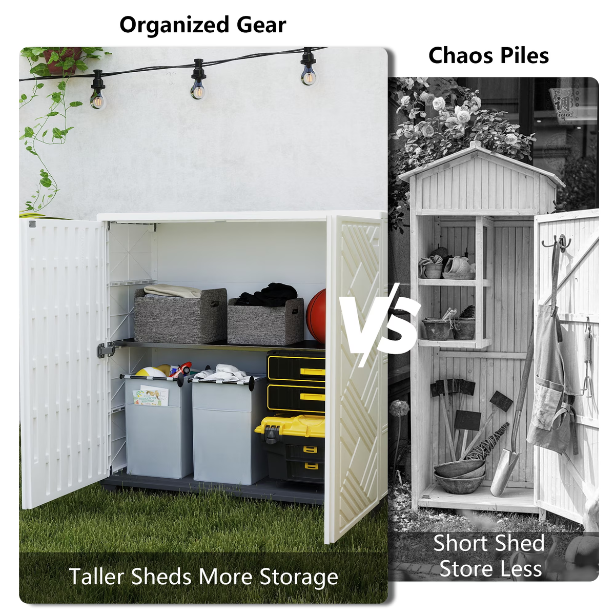 Yardgrace 34" Corner Outdoor Storage Cabinet, Weatherproof Resin Diamond Shed for Small Spaces, Black Or White