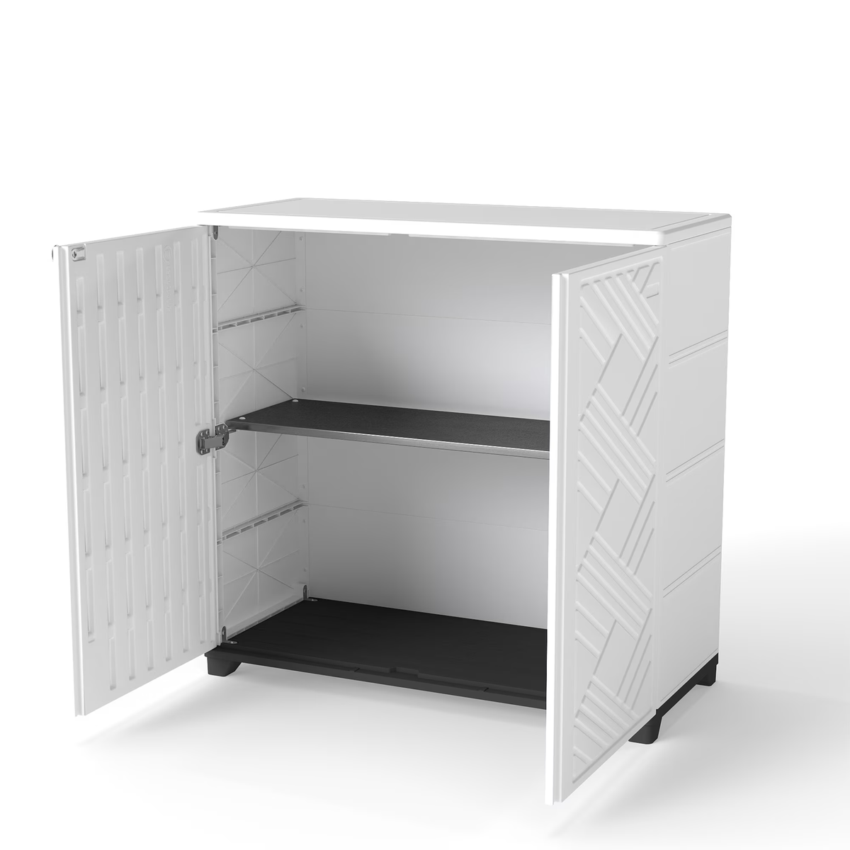 Yardgrace 34" Corner Outdoor Storage Cabinet, Weatherproof Resin Diamond Shed for Small Spaces, Black Or White