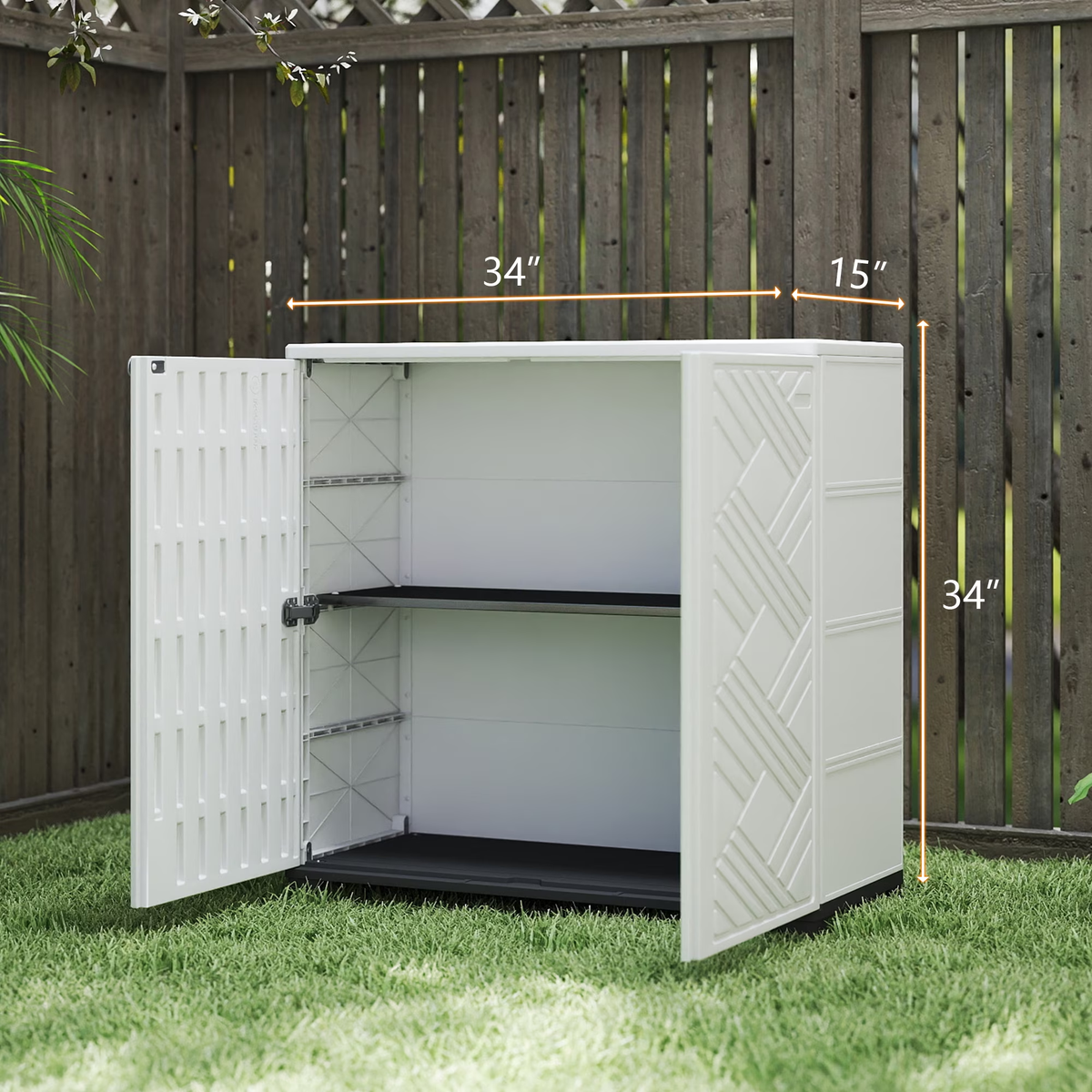 Yardgrace 34" Corner Outdoor Storage Cabinet, Weatherproof Resin Diamond Shed for Small Spaces, Black Or White