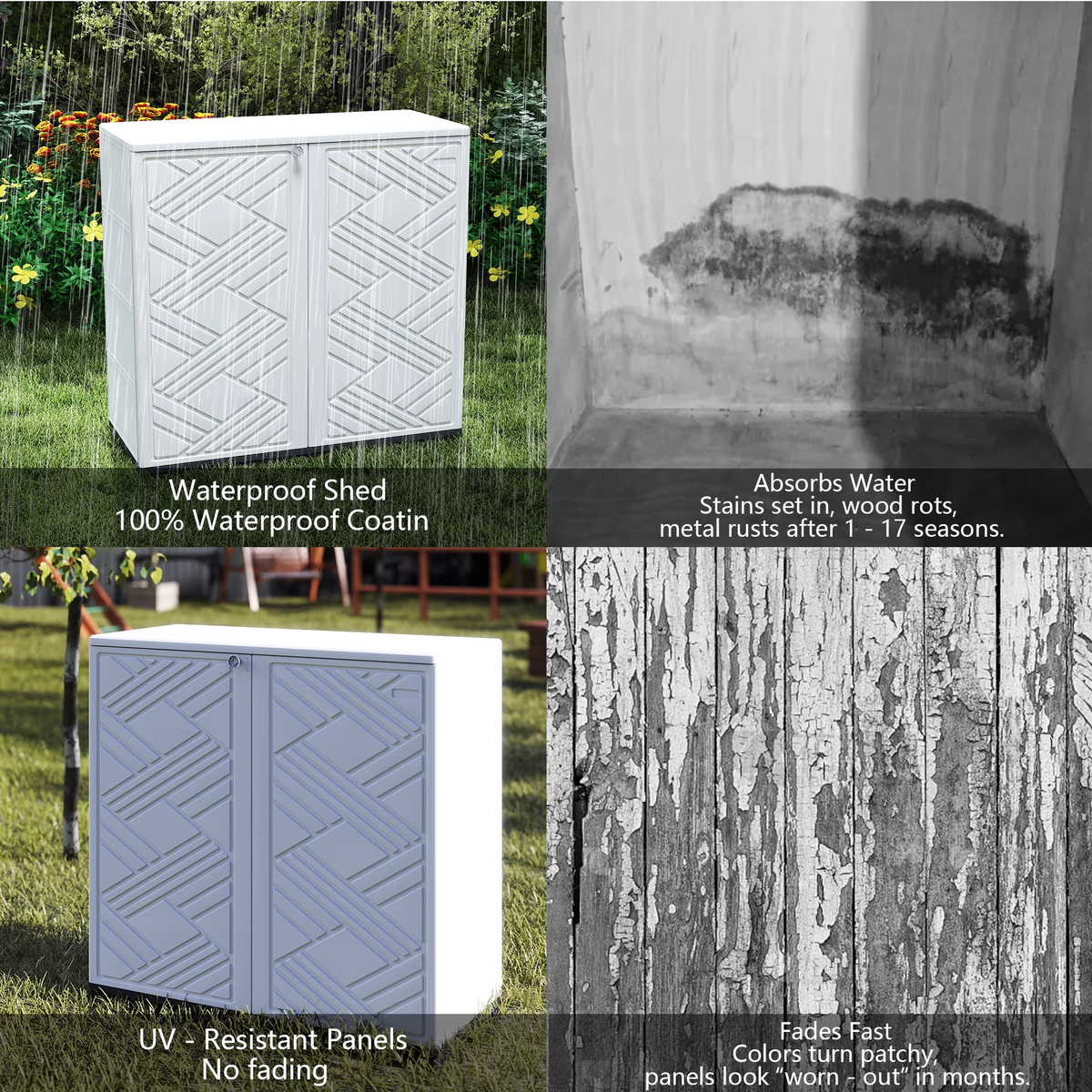 Yardgrace 34" Corner Outdoor Storage Cabinet, Weatherproof Resin Diamond Shed for Small Spaces, Black Or White