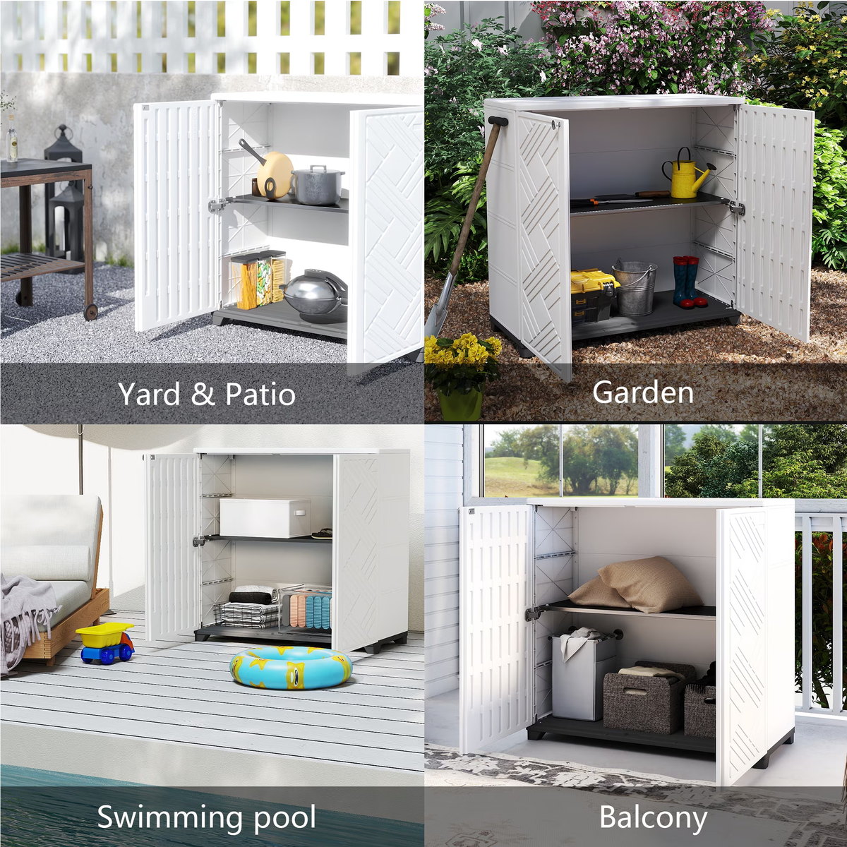 Yardgrace 34" Corner Outdoor Storage Cabinet, Weatherproof Resin Diamond Shed for Small Spaces, Black Or White