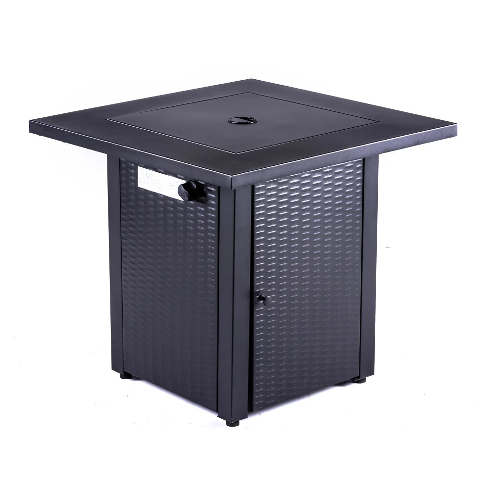Yardgrace 28" Propane Fire Pit Table, 50,000 BTU Square Outdoor Gas Firepit with Lava Rocks and Hideaway Tank Storage, Mocha