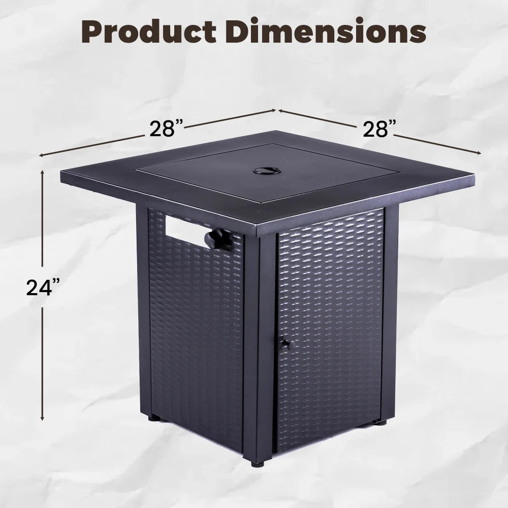 Yardgrace 28" Propane Fire Pit Table, 50,000 BTU Square Outdoor Gas Firepit with Lava Rocks and Hideaway Tank Storage, Mocha