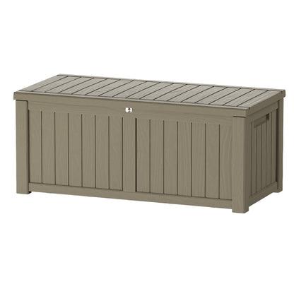 120 Gallon Outdoor Storage Box, Resin Deck Box, Waterproof , Lockable, UV-Resistant, Coffee