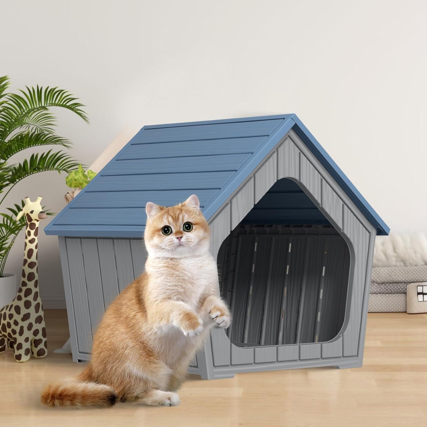 Yardgrace Outdoor Waterproof Cat House,23.43×22.64×22.8 Inches,Insulated Cat Shelter Feral for All Seasons,Easy to Assemble,Suitable for Cats and Small Dogs (Light Brown, 23.43×22.64×22.8 Inches)