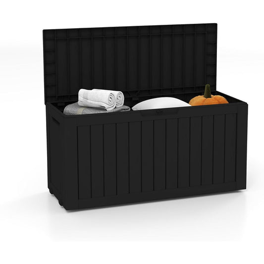 【Price Slash】75 Gallon Lockable Resin Deck Box, Black, Waterproof & UV-Resistant Outdoor Storage Box for Outdoor Cushion Storage, Delivery Storage, Patio Furniture, Pool Toys, Garden Tools, Easy assembly