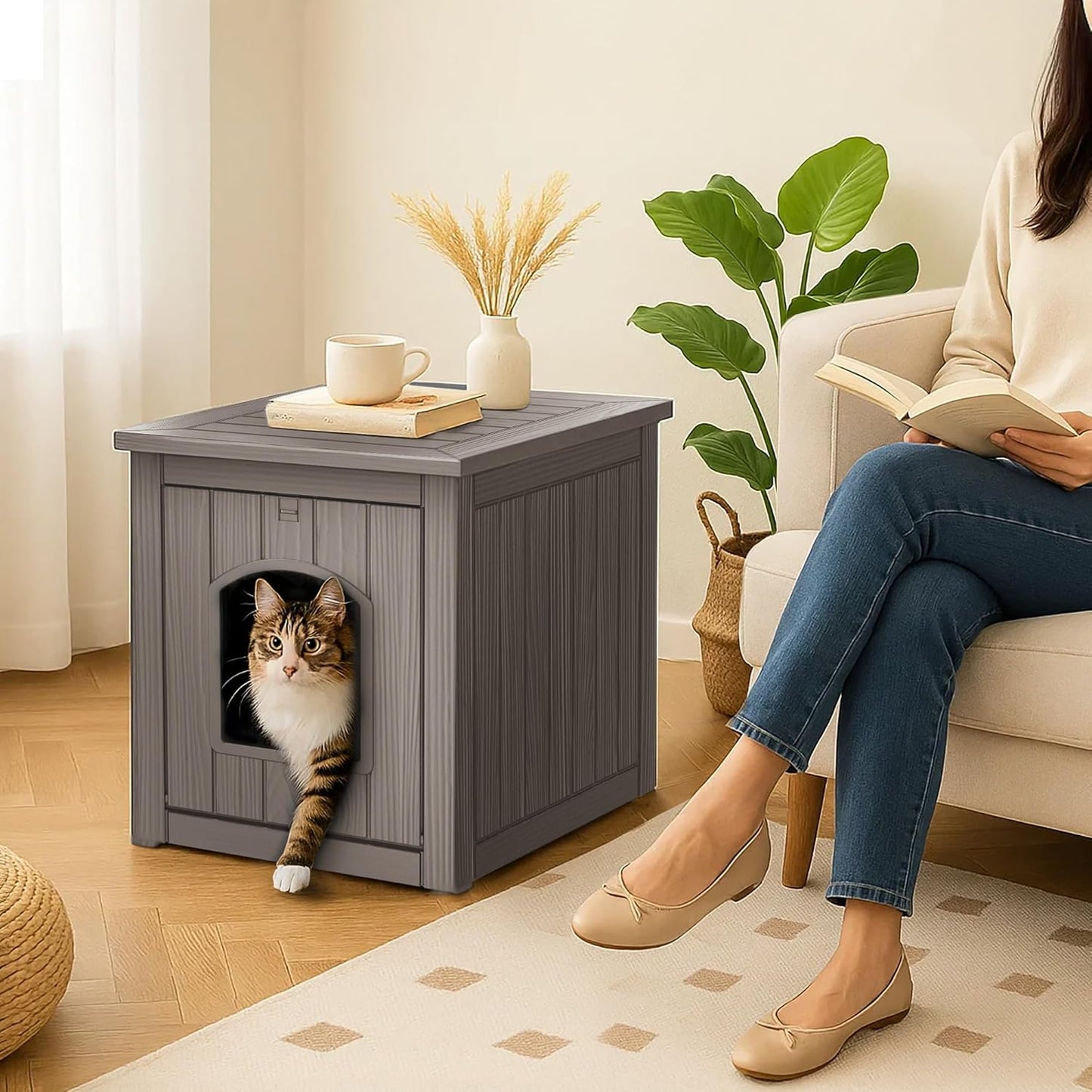 Yardgrac Outdoor Cat House - Weatherproof Resin Cat Houses for Outdoor Cats, Durable & Insulated Shelter for Garden, Patio, or Backyard
