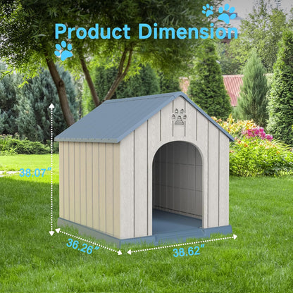 Yardgrace Indoor Outdoor Waterproof Dog House,PP Material,Puppy Shelter with Air Vents and Elevated Floor,Sturdy Dog Kennel for Small to Large Sized Dogs, Easy to Assemble (Blue, 38.62×36.26×38.07 Inches)
