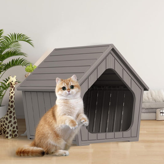 Yardgrace Outdoor Waterproof Cat House,23.43×22.64×22.8 Inches,Insulated Cat Shelter Feral for All Seasons,Easy to Assemble,Suitable for Cats and Small Dogs (Light Brown, 23.43×22.64×22.8 Inches)