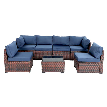 Yardgrace 7 Piece Rattan Outdoor Patio Furniture Set, Weather-Resistant Outdoor Conversation Set, Outside Furniture Patio Sectional Sofa Set with Thick Cushions and Coffee Table