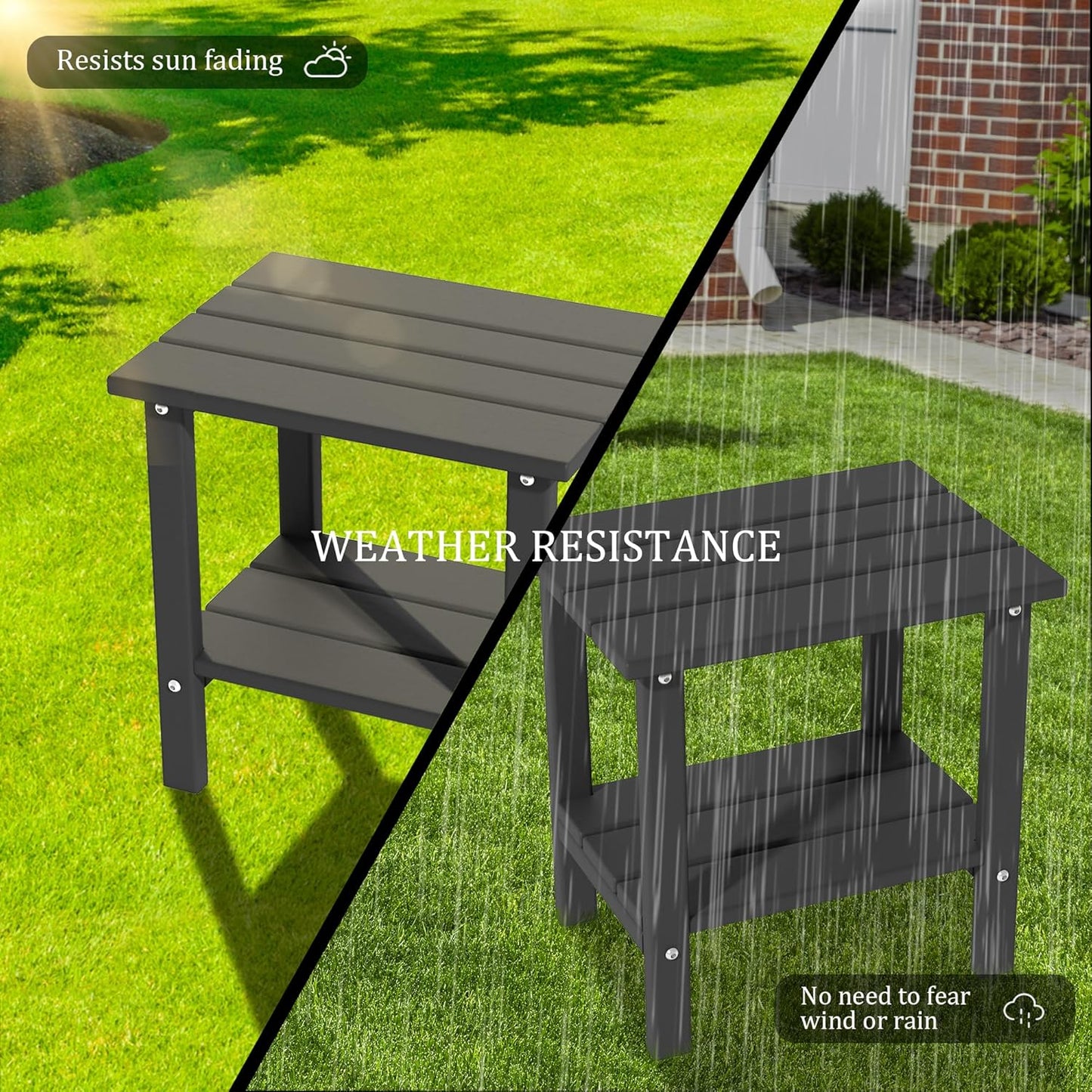 Yardgrace Outdoor Side Table,2-Tier Adirondack HDPE Small Patio Table for Porch, Yard, Weather Resistant, Outside or Indoor
