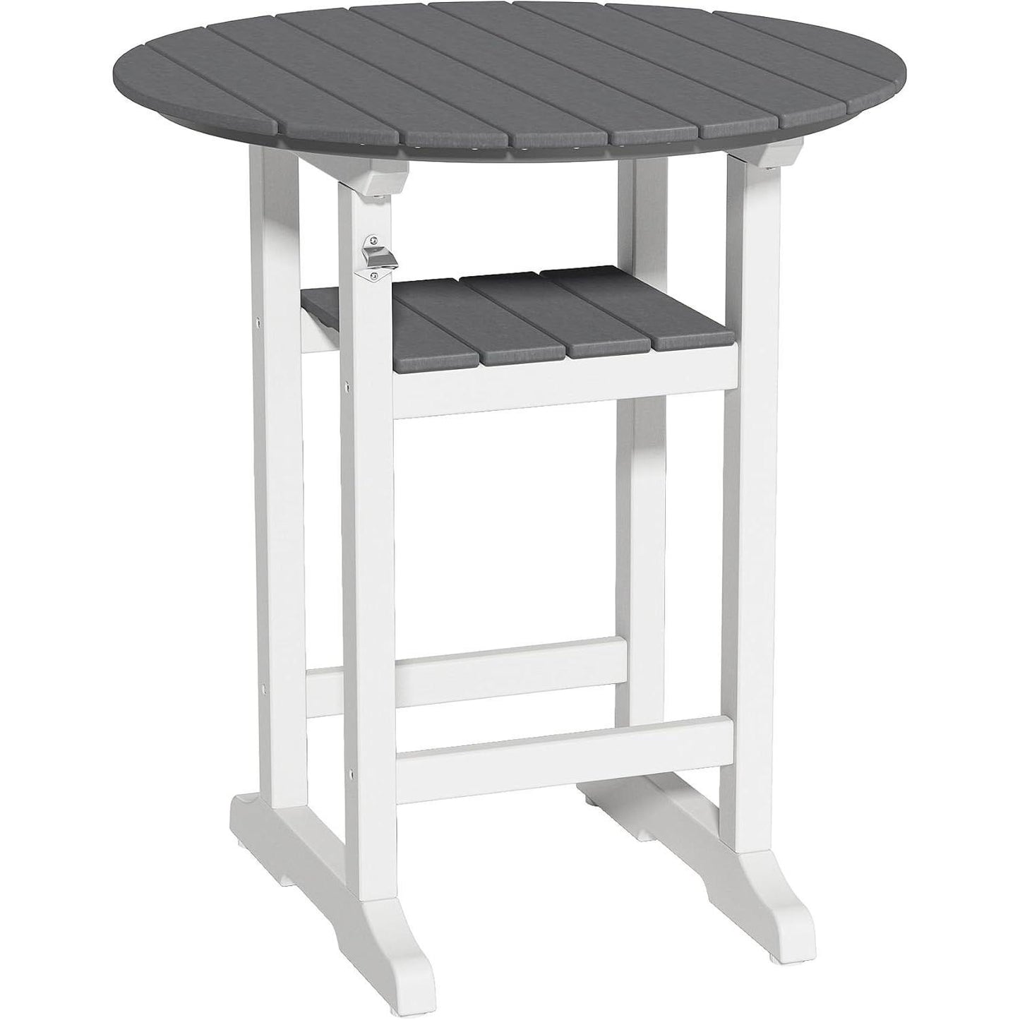 Outdoor Bar Table, 35 Inch Round Side Table, All Weather Counter Height Table with Built-in Footrest, for Backyard, Garden, Indoor Outdoor Companion
