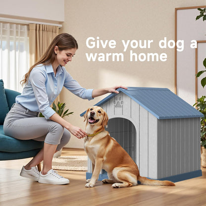 Yardgrace Indoor Outdoor Waterproof Dog House,PP Material,Puppy Shelter with Air Vents and Elevated Floor,Sturdy Dog Kennel for Small to Large Sized Dogs, Easy to Assemble (Blue, 38.62×36.26×38.07 Inches)