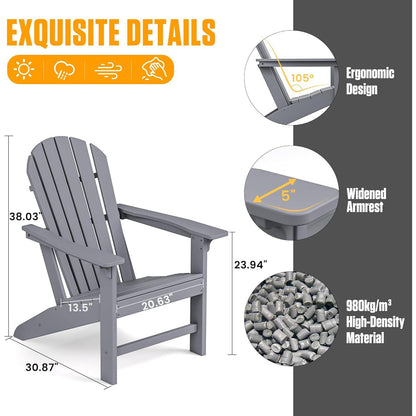 Yardgrace Adirondack Chair, Large Lawn Chair, Outdoor Chair with Durability and Weather Resistance, HDPE Patio Chair for Yard, Porch, Garden, Deck, Swimming Pool