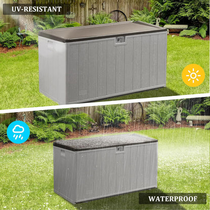 110 Gallon Pro Lockable Resin Deck Box, Waterproof Outdoor Storage Box for Patio Furniture, Garden Tools, Pool Accessories, UV-Resistant Outside Delivery, Grayish Brown