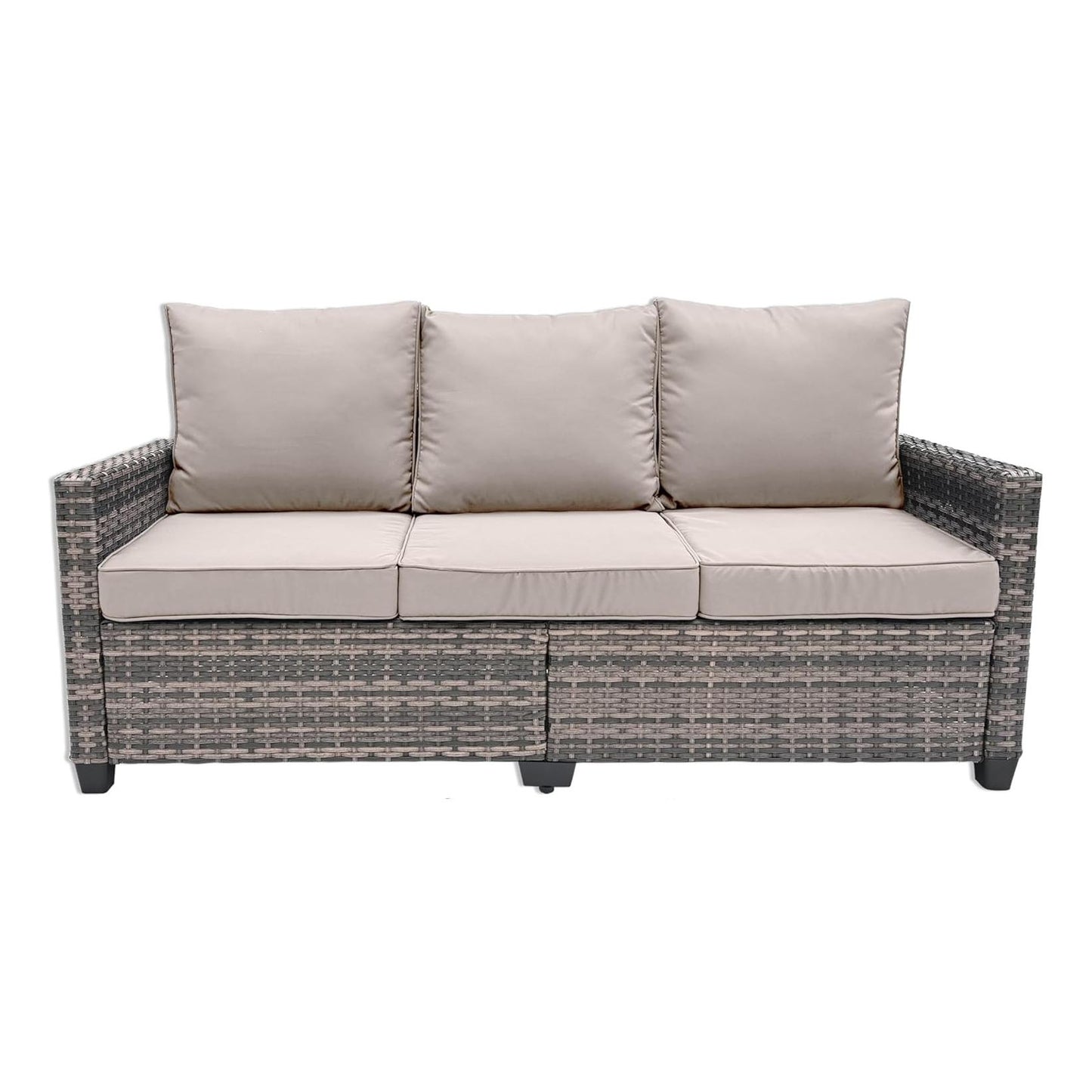 【Flash Sale】Yardgrace 3 Seats Outdoor Patio Furniture Set, Patio Sofa with High Curvy Back, All Weather Wicker Patio Couch, Premium Outdoor Sofa with Brown Wicker and Thick Cushions for Garden, Backyard, Porch