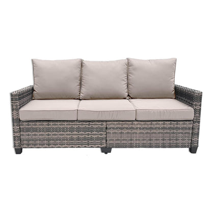 【Flash Sale】Yardgrace 3 Seats Outdoor Patio Furniture Set, Patio Sofa with High Curvy Back, All Weather Wicker Patio Couch, Premium Outdoor Sofa with Brown Wicker and Thick Cushions for Garden, Backyard, Porch