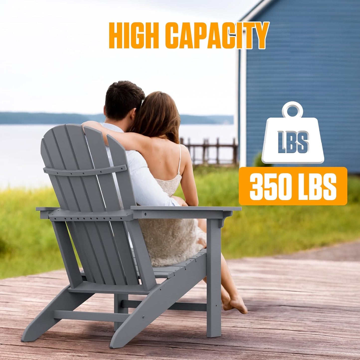 Yardgrace Adirondack Chair, Large Lawn Chair, Outdoor Chair with Durability and Weather Resistance, HDPE Patio Chair for Yard, Porch, Garden, Deck, Swimming Pool