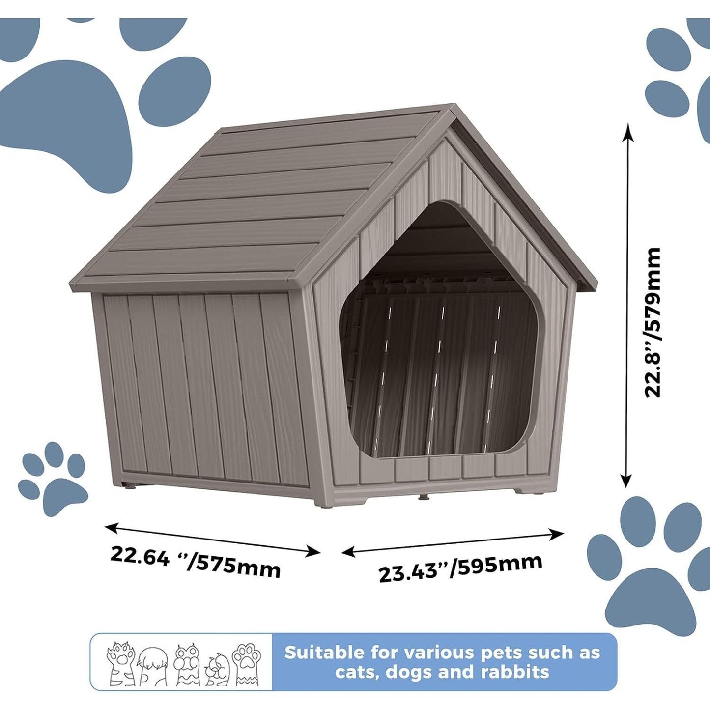 Yardgrace Outdoor Waterproof Cat House,23.43×22.64×22.8 Inches,Insulated Cat Shelter Feral for All Seasons,Easy to Assemble,Suitable for Cats and Small Dogs (Light Brown, 23.43×22.64×22.8 Inches)