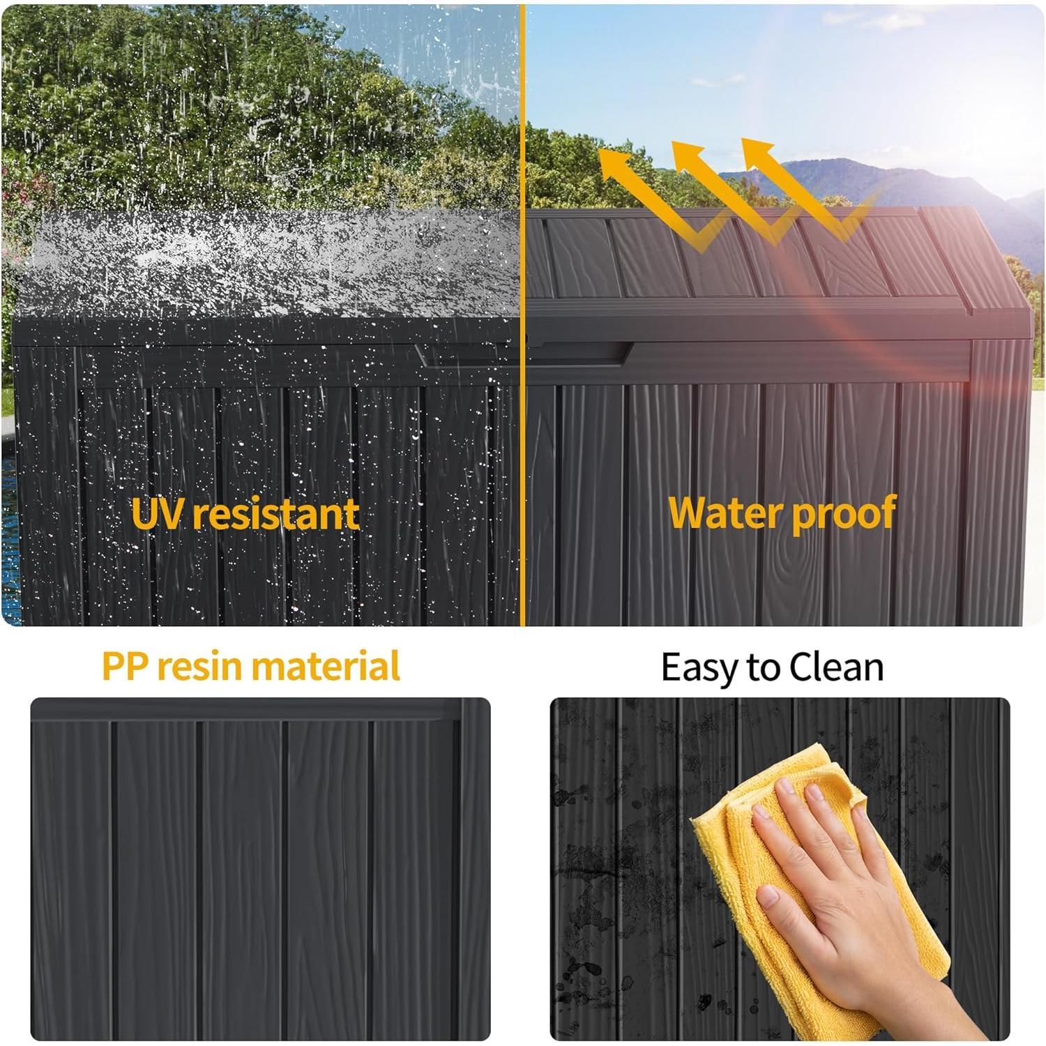waterproof UV-resistant 75 gallon outdoor storage box in black resin
