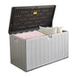 110 Gallon Pro Lockable Resin Deck Box, Waterproof Outdoor Storage Box for Patio Furniture, Garden Tools, Pool Accessories, UV-Resistant Outside Delivery, Grayish Brown