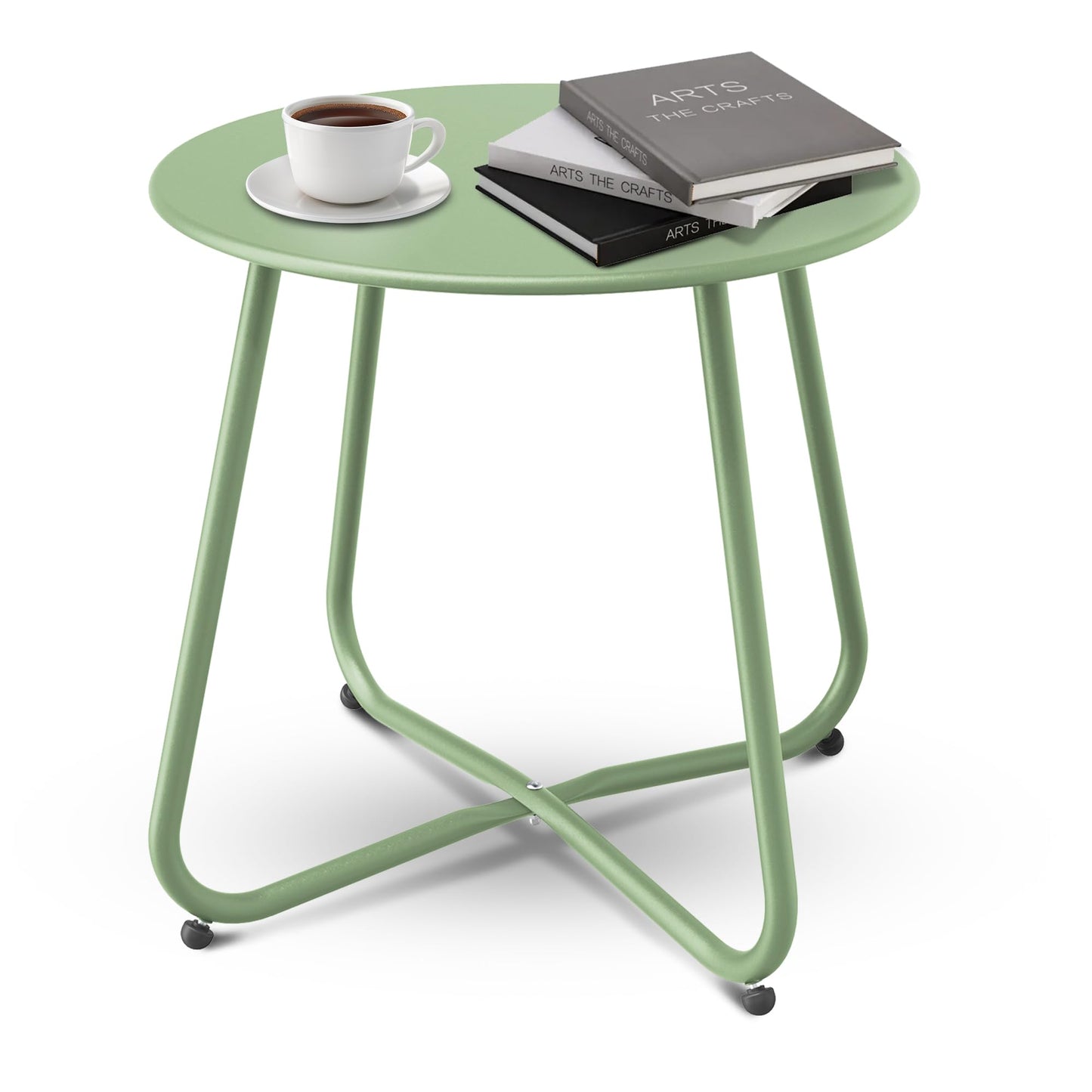 Patio Side Table Waterproof Round Metal Steel Weather Resistant Portable Outdoor and Indoor End Table for Garden Balcony Yard