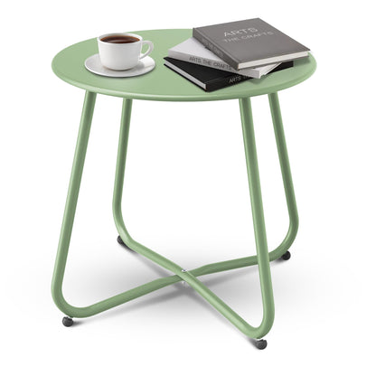 Patio Side Table Waterproof Round Metal Steel Weather Resistant Portable Outdoor and Indoor End Table for Garden Balcony Yard