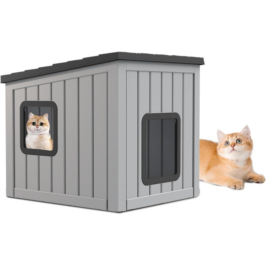 Premium Cat Hideaway Condo with Scratch Pad & Plush Ball - Black, 24.7"x21.5"x22.2" - Indoor Cat Bed with Cave Design for Multi-Cat Households