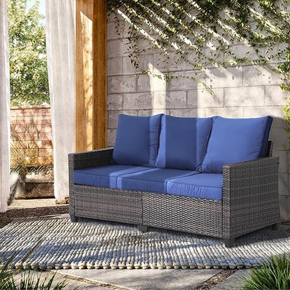 【Flash Sale】Yardgrace 3 Seats Outdoor Patio Furniture Set, Patio Sofa with High Curvy Back, All Weather Wicker Patio Couch, Premium Outdoor Sofa with Brown Wicker and Thick Cushions for Garden, Backyard, Porch