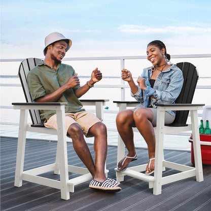 Outdoor Tall Adirondack Chairs, HDPE Weather Resistant Outdoor Balcony Patio Bar Stool Chair with Widened Arms, High Back, Footrest All-Weather Bar Chair for Garden, Yard, Backyard, Capacity 400lbs