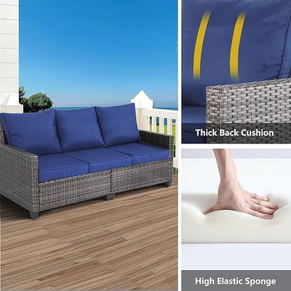 【Flash Sale】Yardgrace 3 Seats Outdoor Patio Furniture Set, Patio Sofa with High Curvy Back, All Weather Wicker Patio Couch, Premium Outdoor Sofa with Brown Wicker and Thick Cushions for Garden, Backyard, Porch