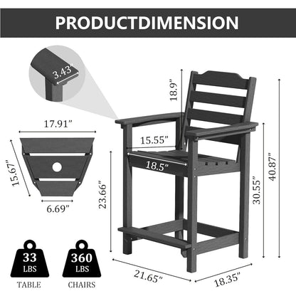 Yardgrace Tall Adirondack Chair, HDPE Bar Height Indoor&Outdoor Chair, All Weather Resistant Adirondack Outdoor Bar Stools for Balcony, Porch Kitchen, Bistro, Poolside, Backyard